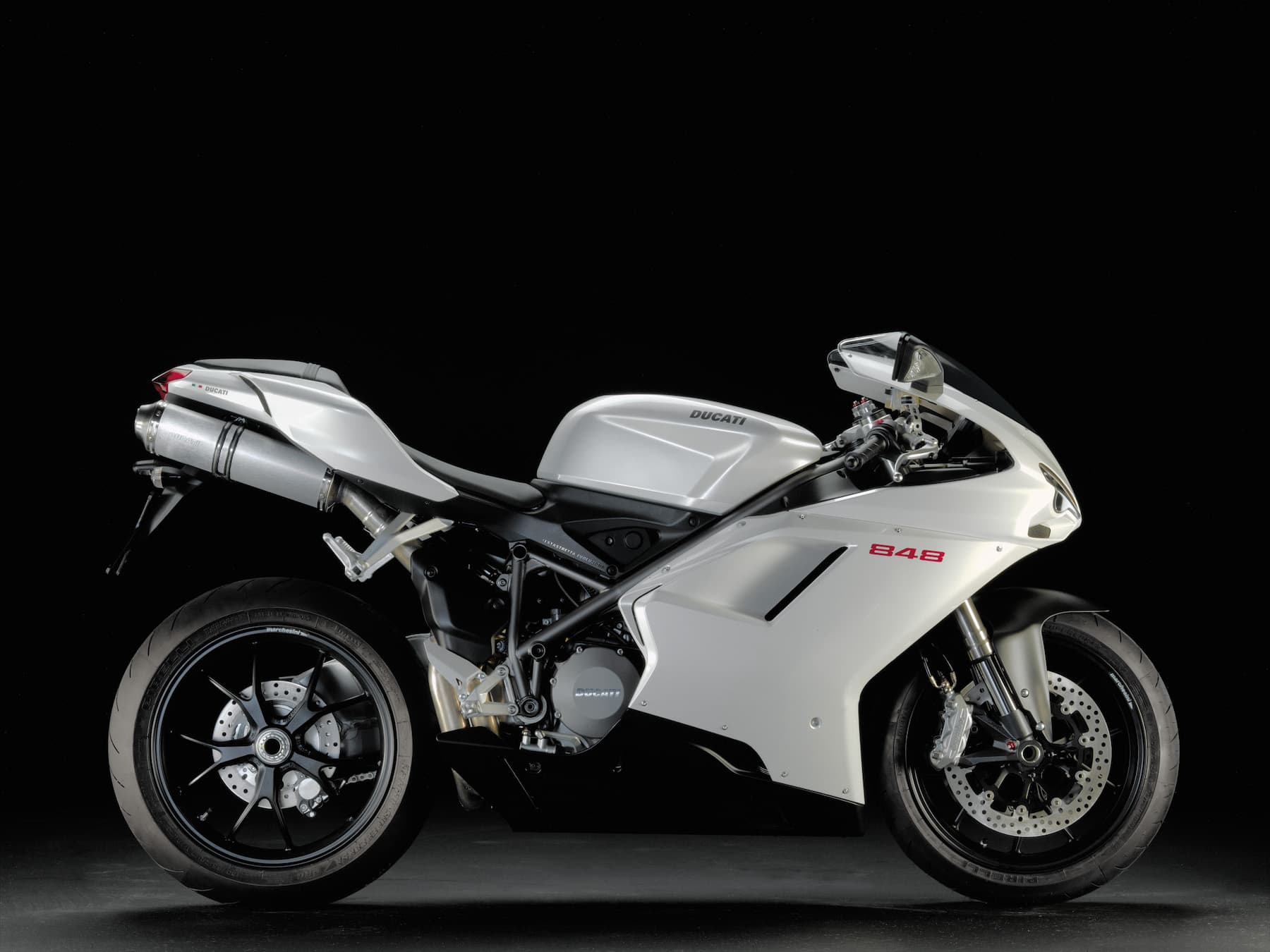 White Ducati 848 RHS studio