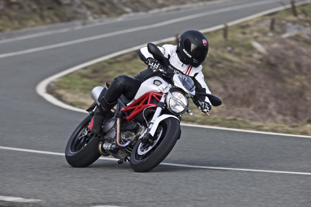 Ducati Monster 796 white and red on road
