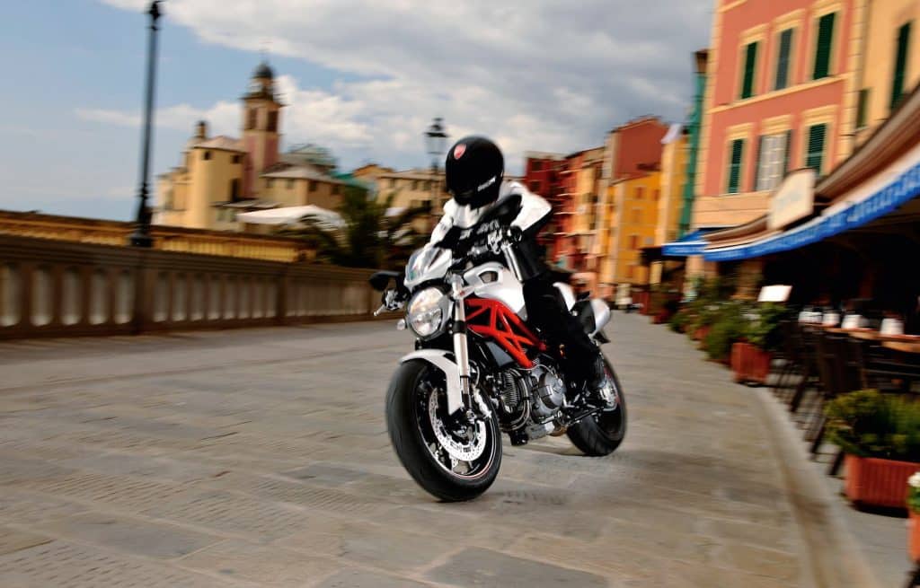 Ducati Monster 796 white lhs riding