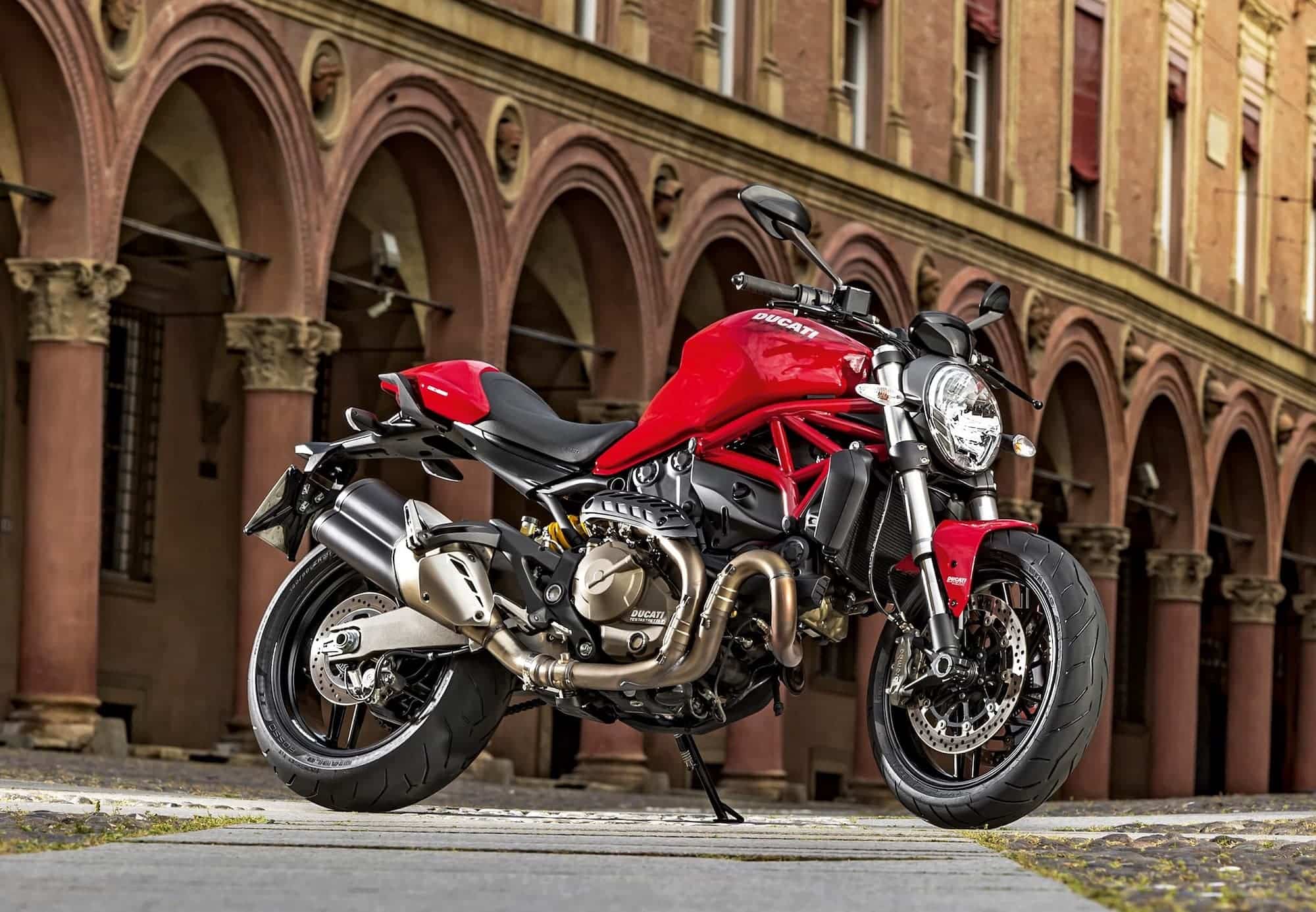 Red 2014-2020 Ducati Monster 821 outdoor on street