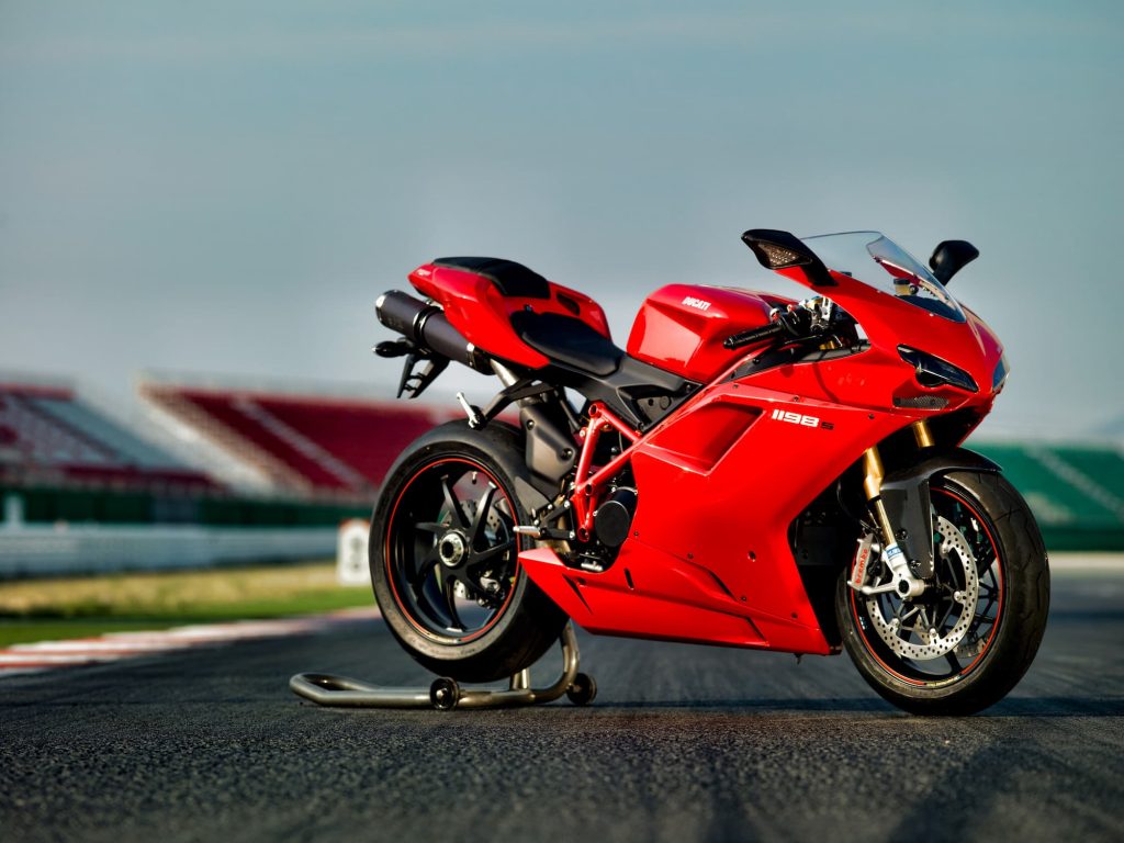Red Ducati 1198S RHS parked on track