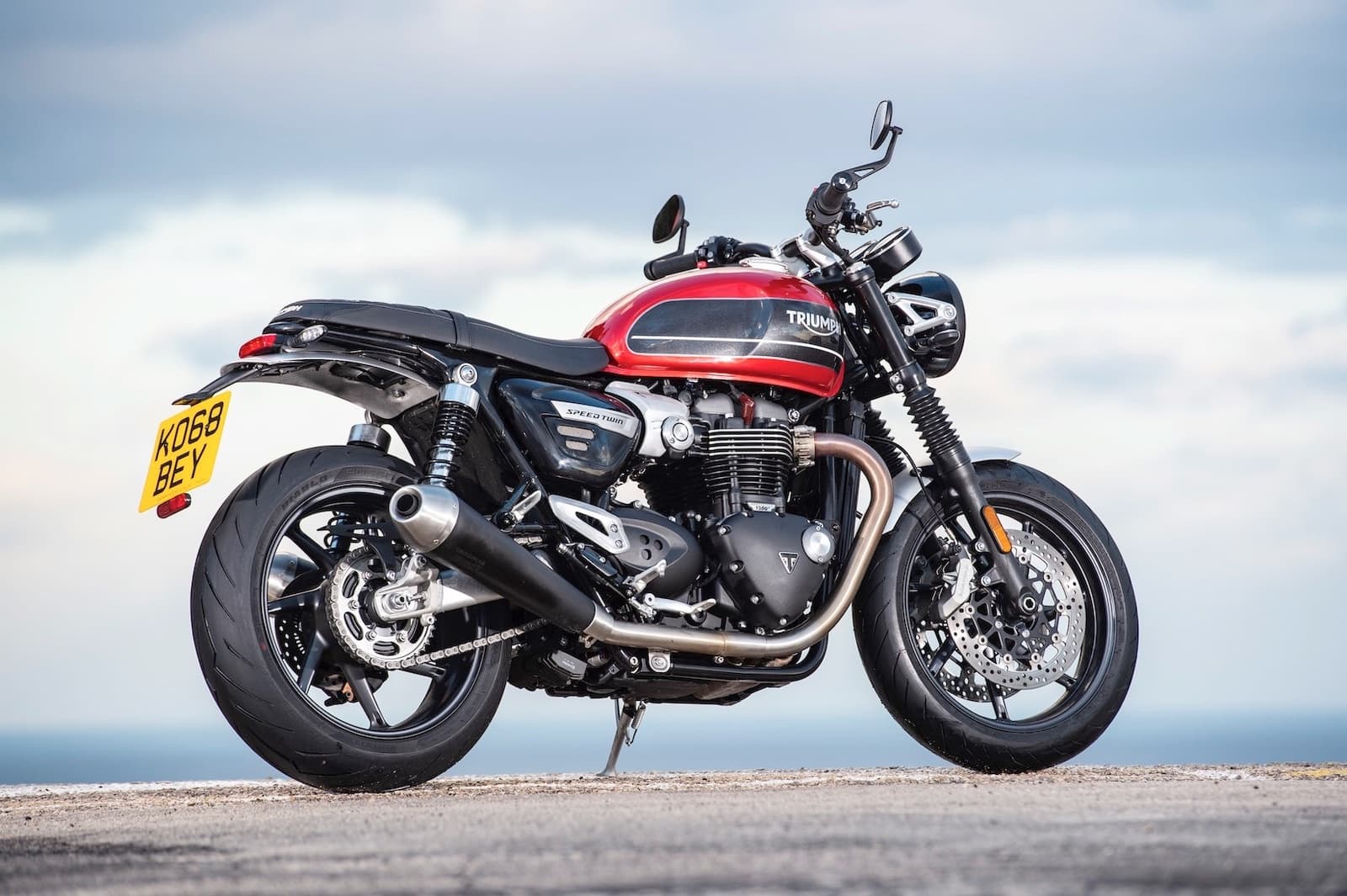 Triumph Speed Twin side profile on boardwalk