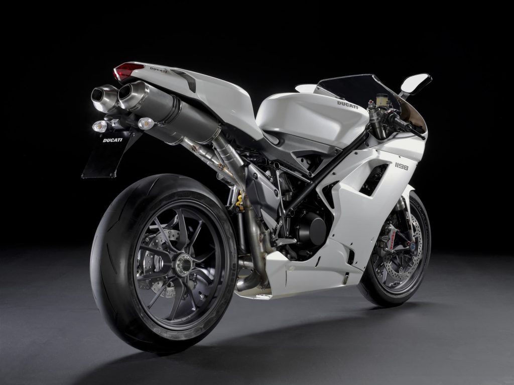 White Ducati 1198 Superbike RHS rear quarter