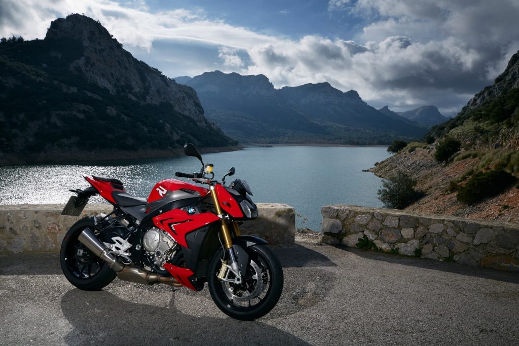 2014-2016 BMW S 1000 R parked static red RHS next to lake