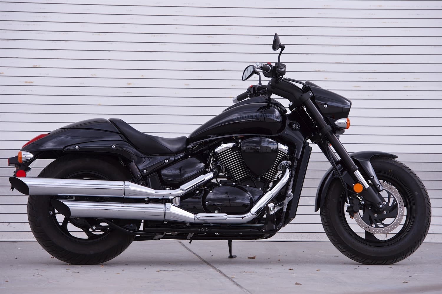 2018 Suzuki Boulevard M50 in front of roller door