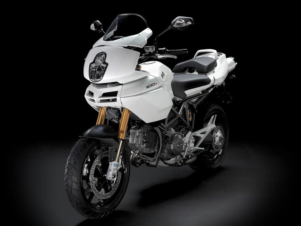 White Ducati Multistrada 1100 S LHS 3-4 studio shot