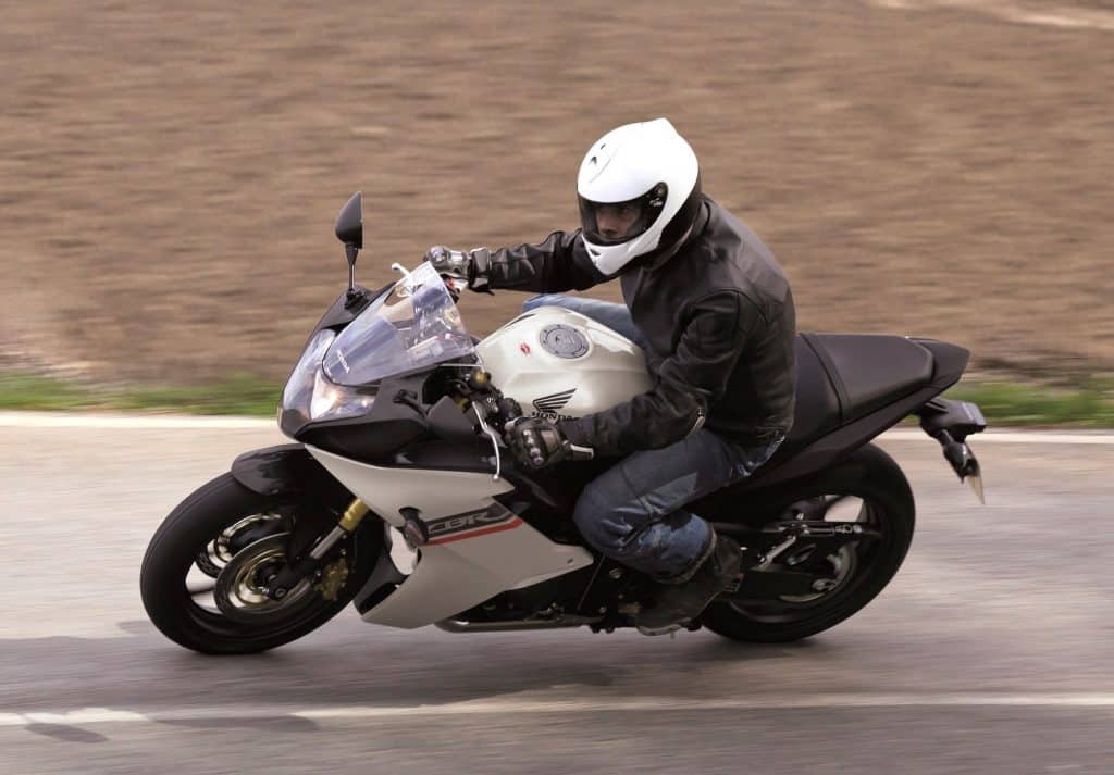 White Honda CBR600F LHS action