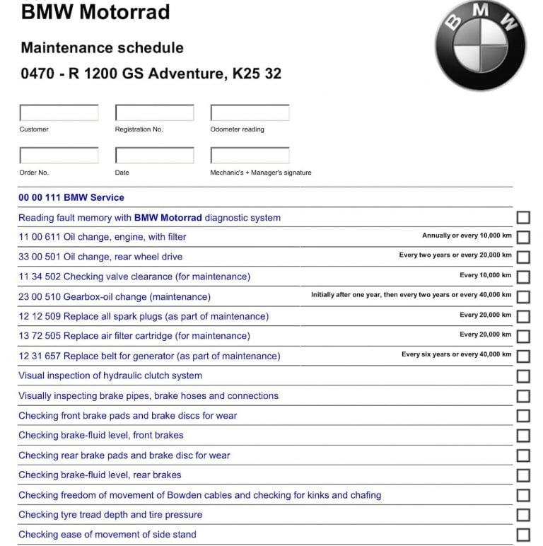 BMW R 1200 GS DOHC "Camhead" (2010-13) Maintenance