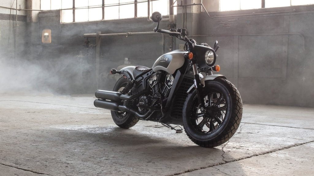 Indian Scout Bobber in warehouse background