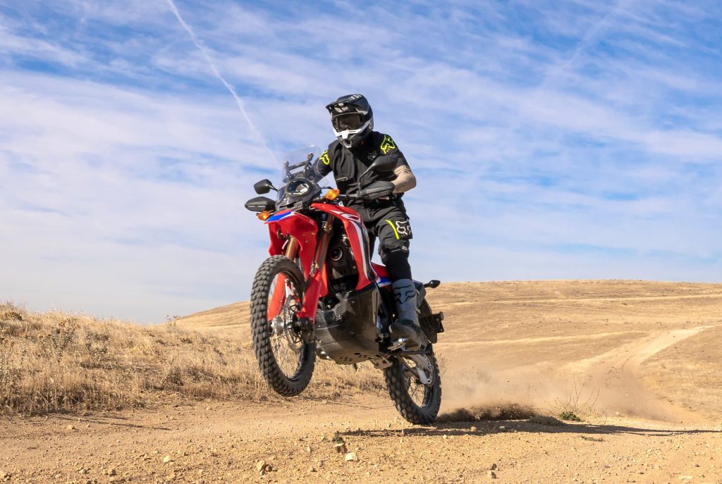 2021 Honda CRF300L Rally Action wheelie dirt road