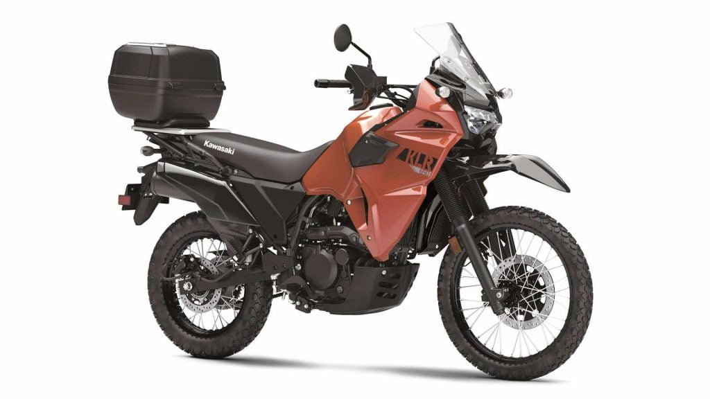 Red 2022 KLR650 EFI with top case