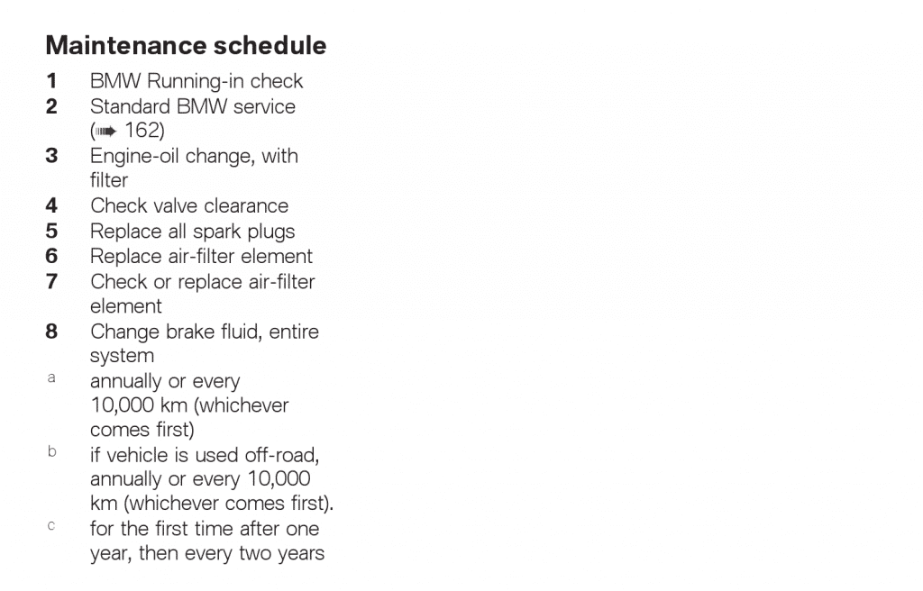BMW F 650 GS twin maintenance schedule key