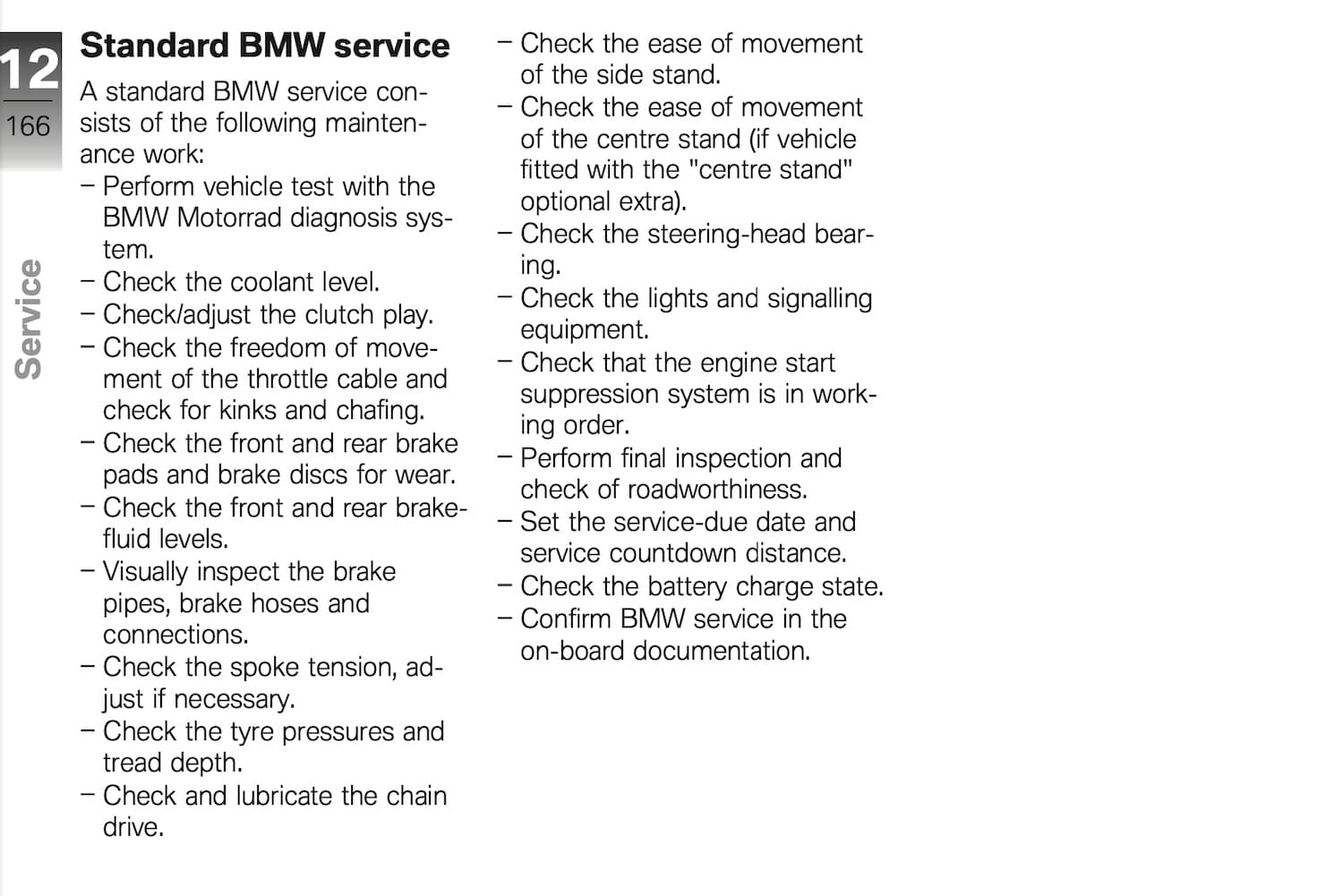 BMW F 800 GS 2013 manual maintenance schedule regular service items