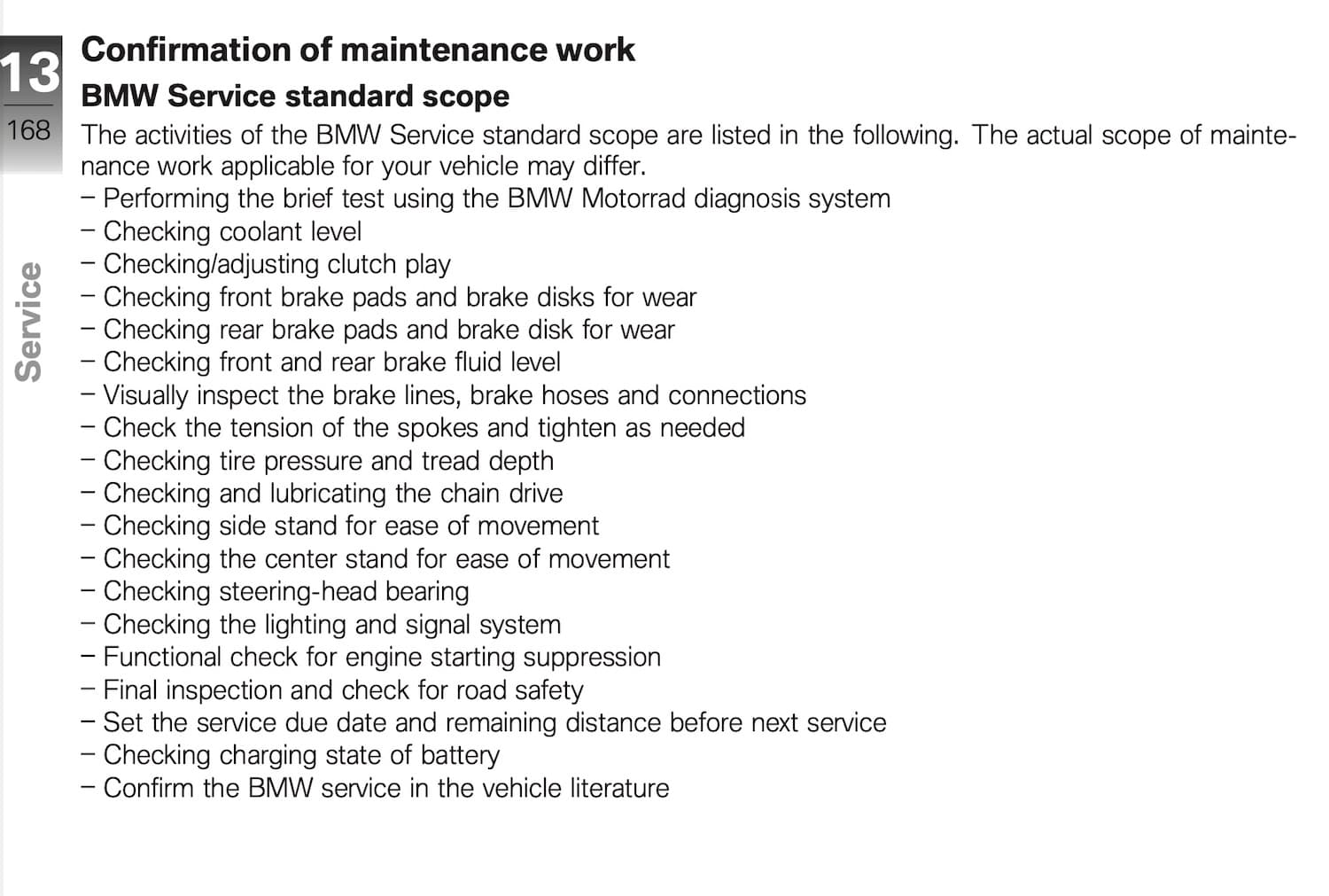 BMW F 800 GS 2016 2017 manual regular service items