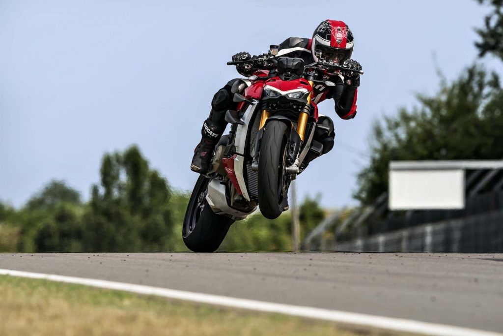 Ducati Streetfighter V4 wheelie on track