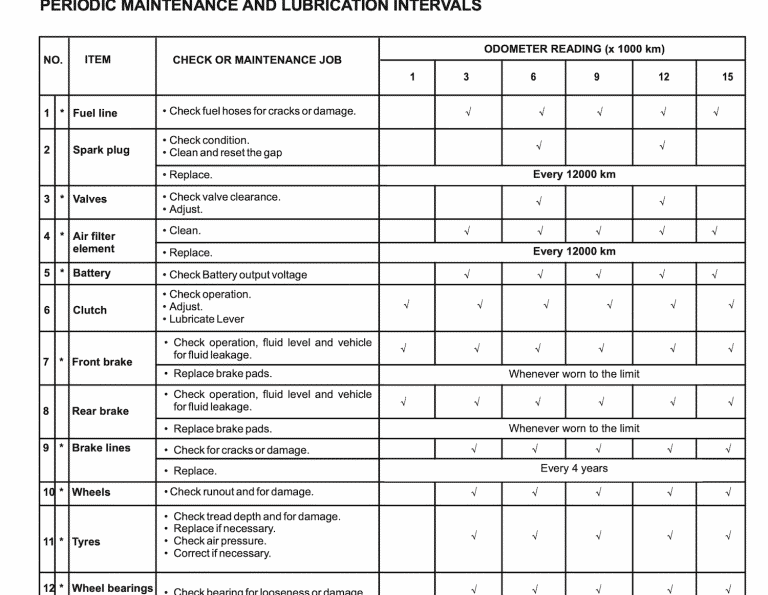 Yamaha YZFR15 (2017+_ Maintenance Schedule