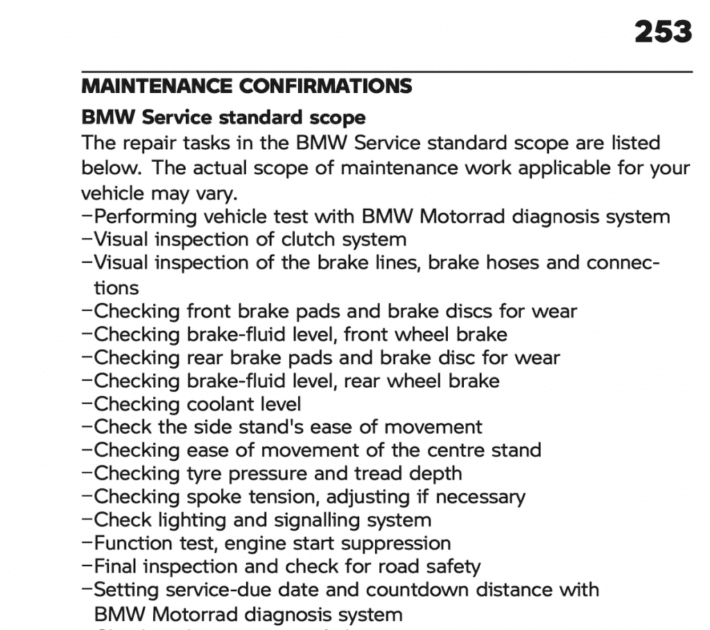 2019 2020 BMW R 1250 R Maintennace schedule table page 1