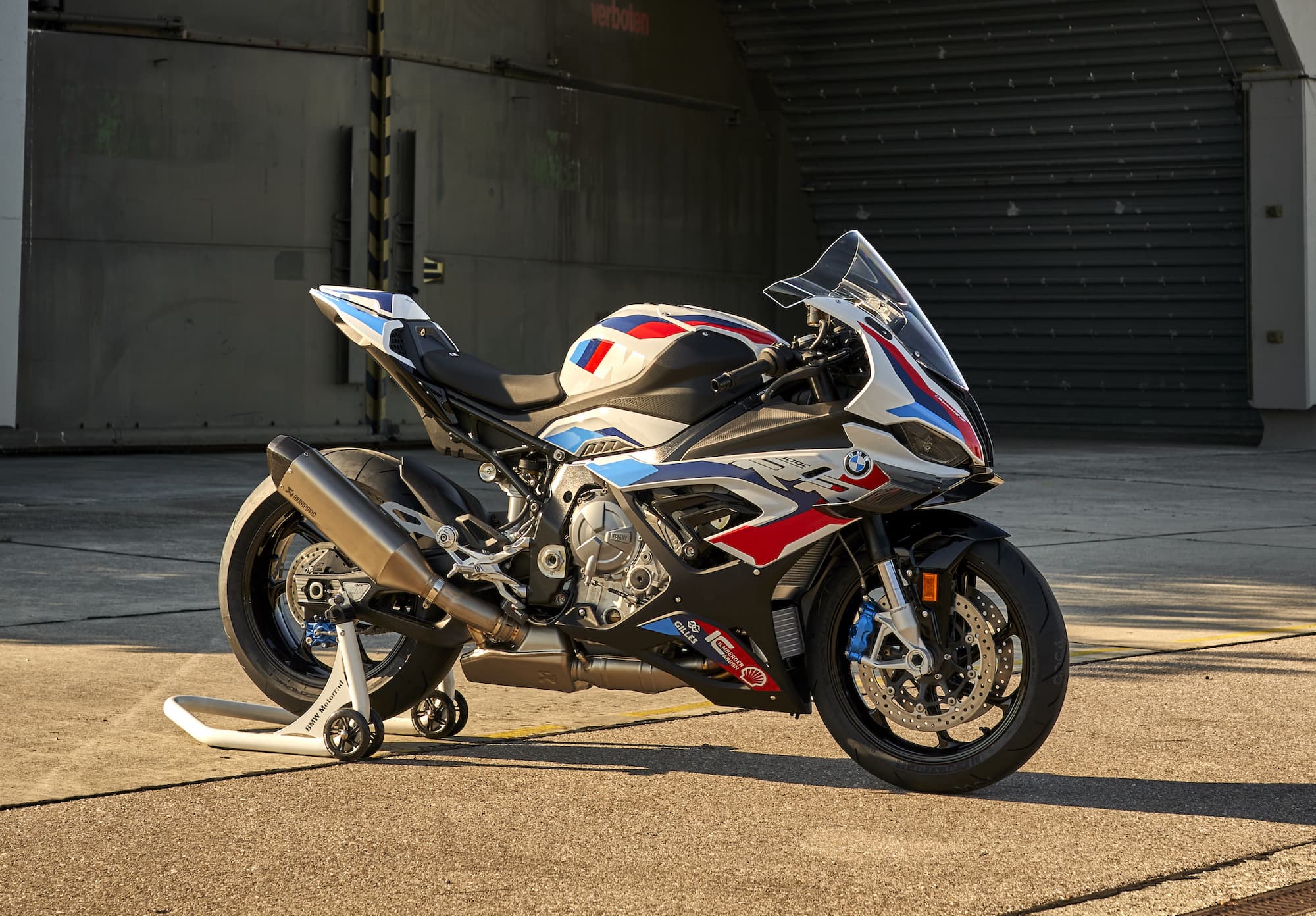 BMW M 1000 RR 2021 RHS on track and kickstand - m package