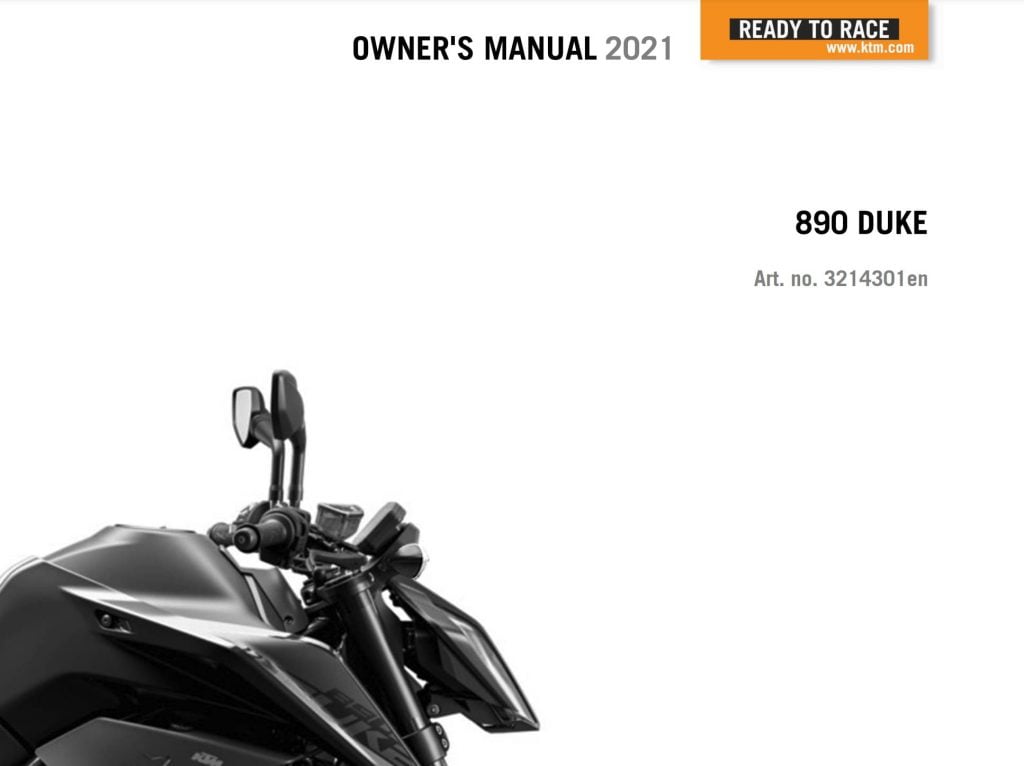 KTM 890 duke maintenance schedule screenshot 1 owners manual