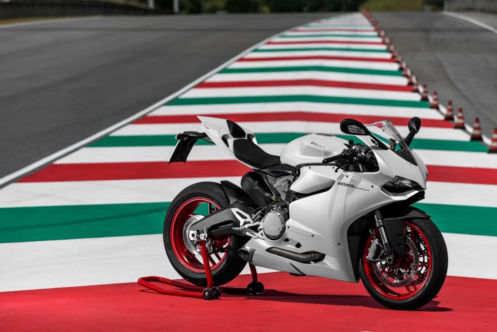 White Ducati 899 Panigale RHS on track