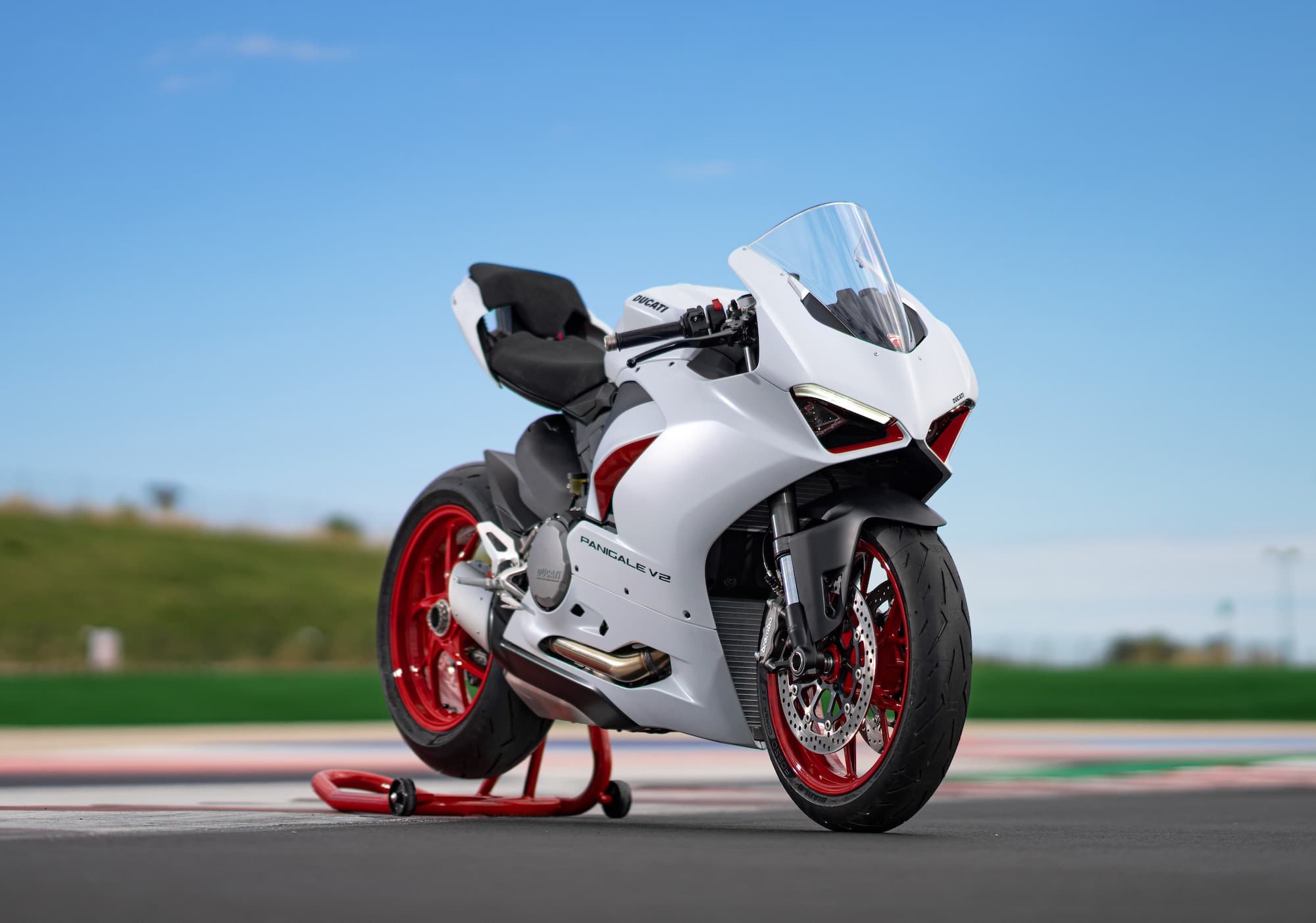 White Ducati Panigale V2 RHS ambient outdoors | Ducati Panigale V2 (2020+) Complete Maintenance Schedule and Service Intervals