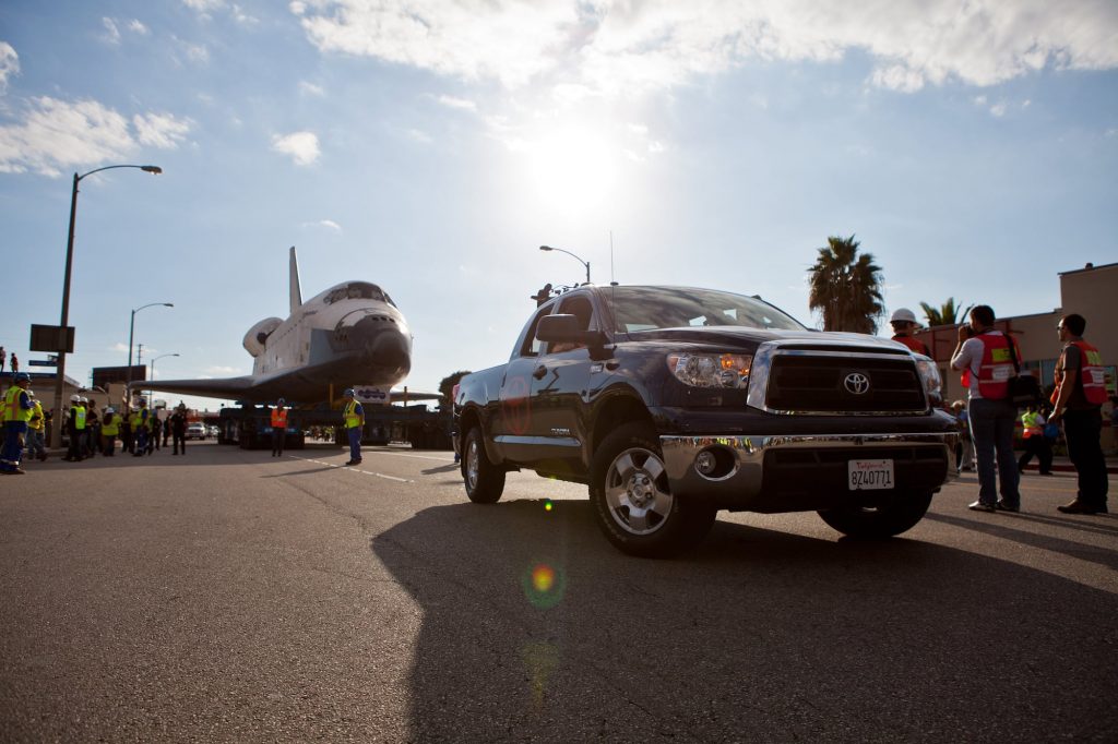 2012 Toyota Tundra towing Space Shuttle Endeavour