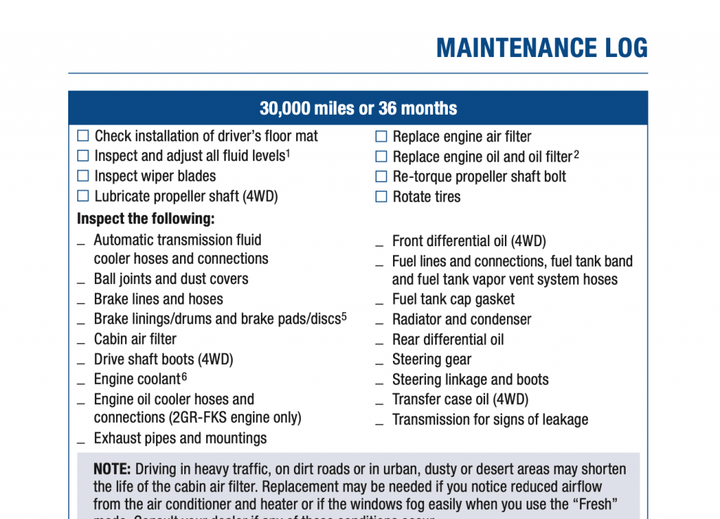 Toyota Tacoma Maintenance Schedule Screenshot 3