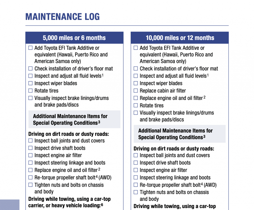 2022 Toyota Camry V6 maintenance Schedule screenshot 2