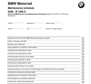 BMW R 1200 S Maintenance Schedule