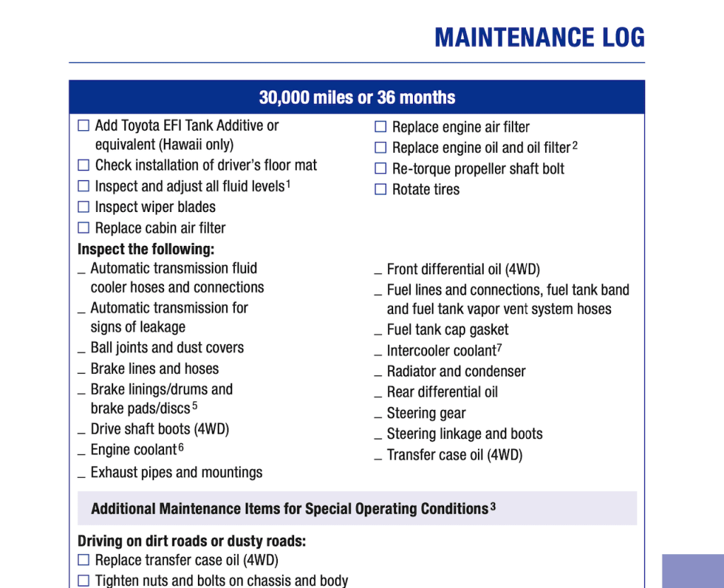 Toyota Tundra 2022 3.5L V6 TT Maintenance Schedule Screenshot 4