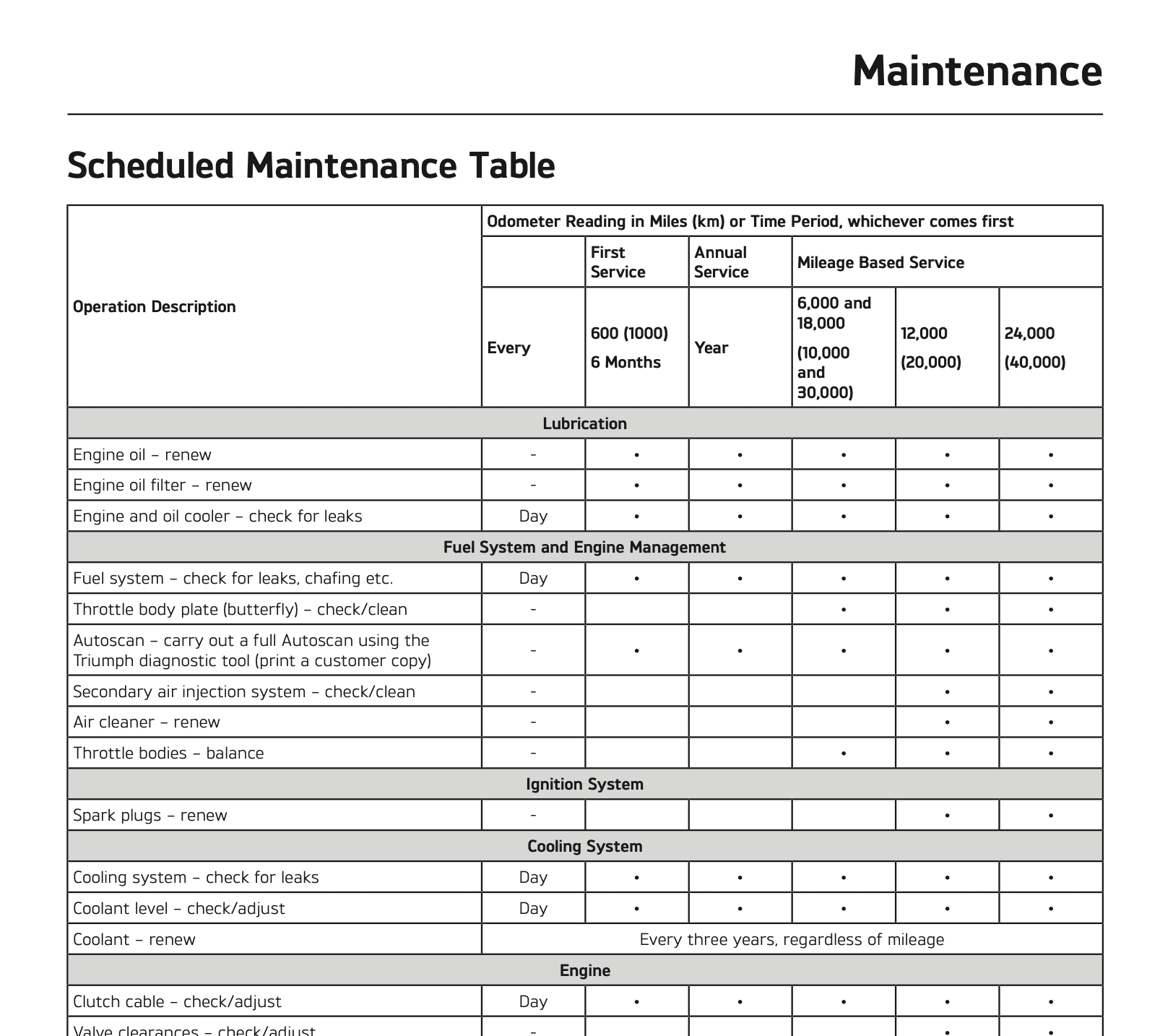 Daytona Moto2 765 maintenance schedule 2