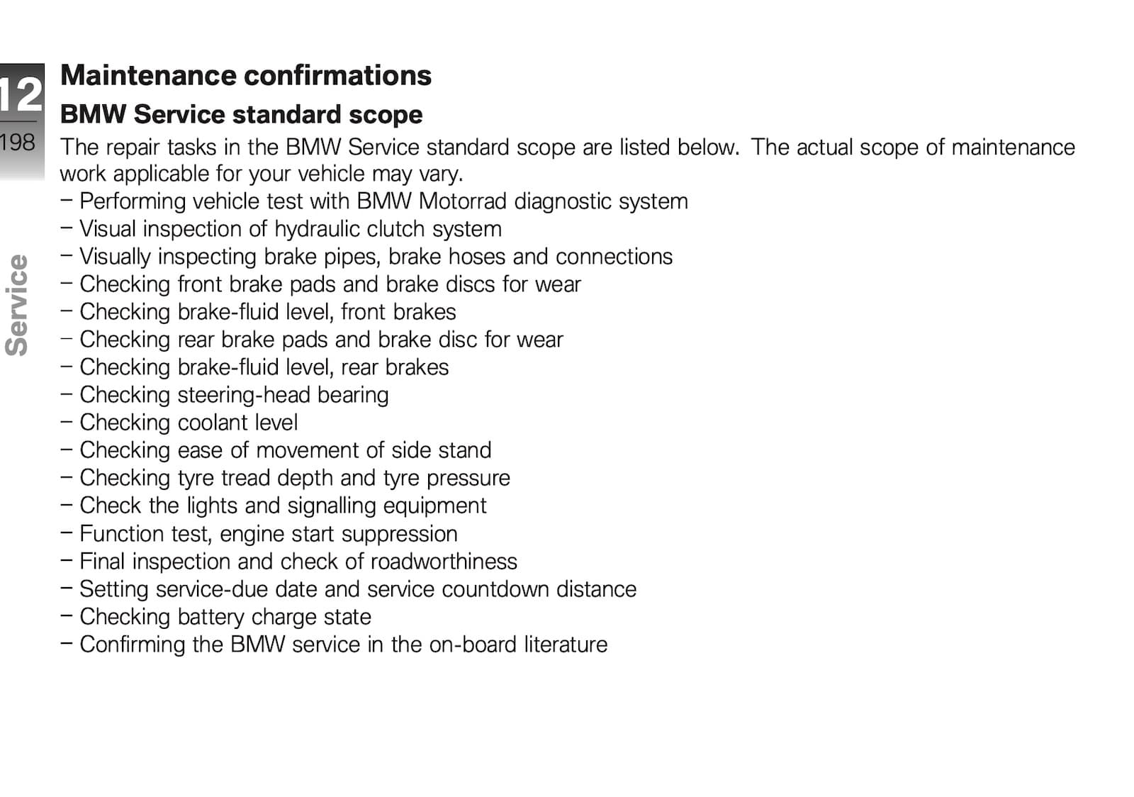 BMW R 1200 R maintenance schedule scope
