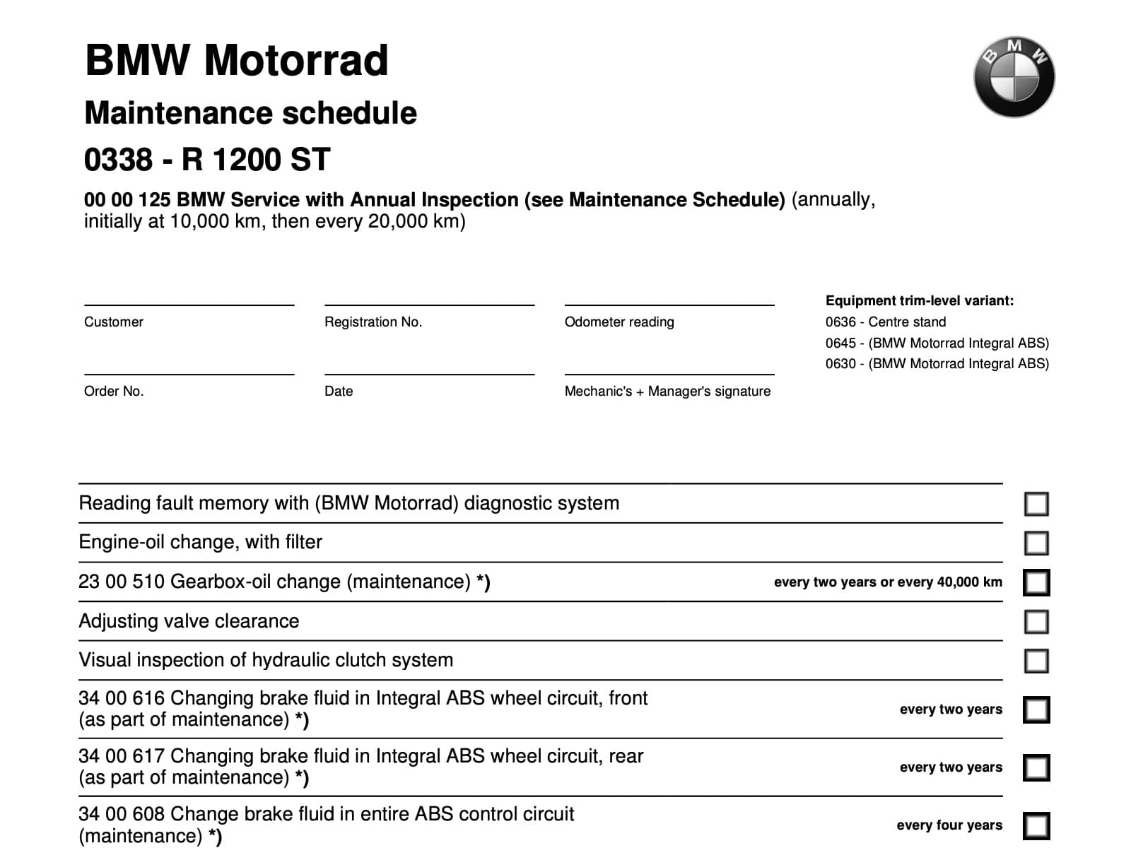 BMW R 1200 ST maintenance schedule screenshot 1