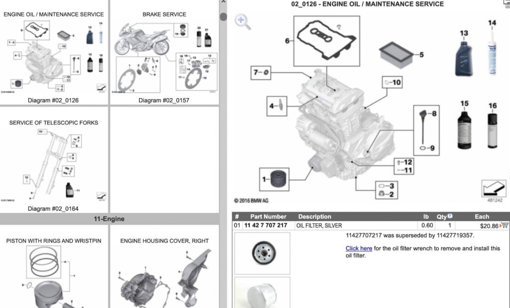 BMW F 800 S Maintenance parts diagrams