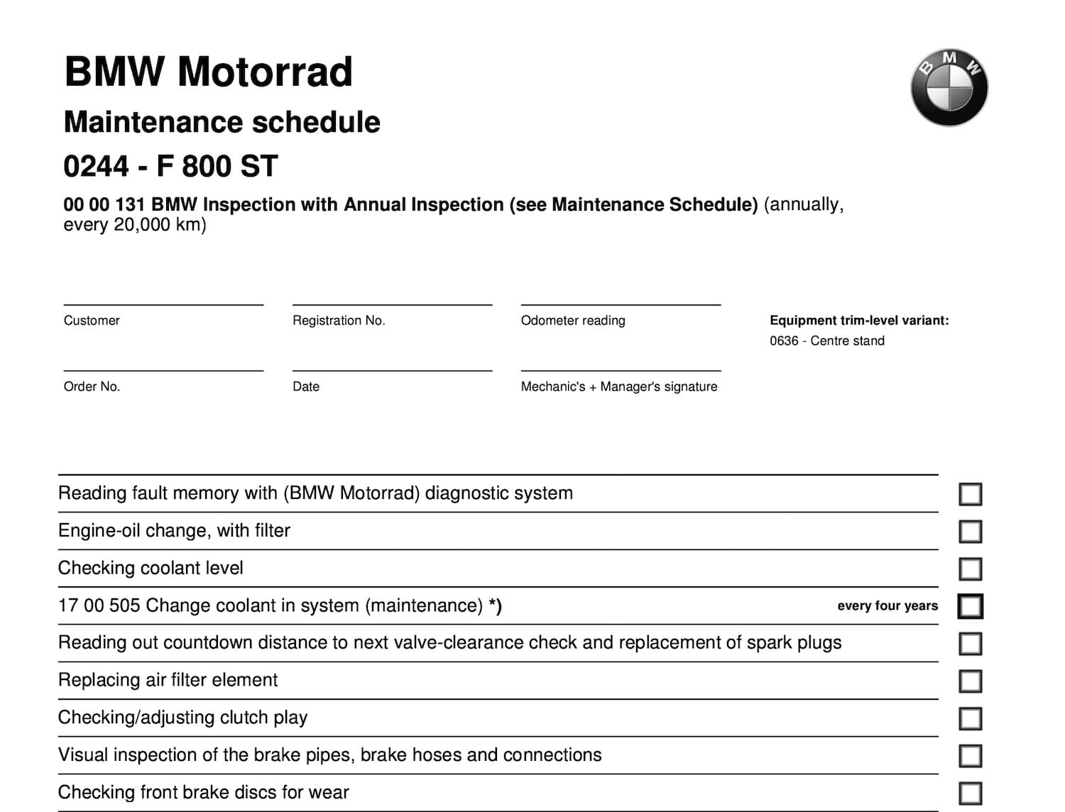 BMW F 800 ST 12000 mile 20000 km service screenshot