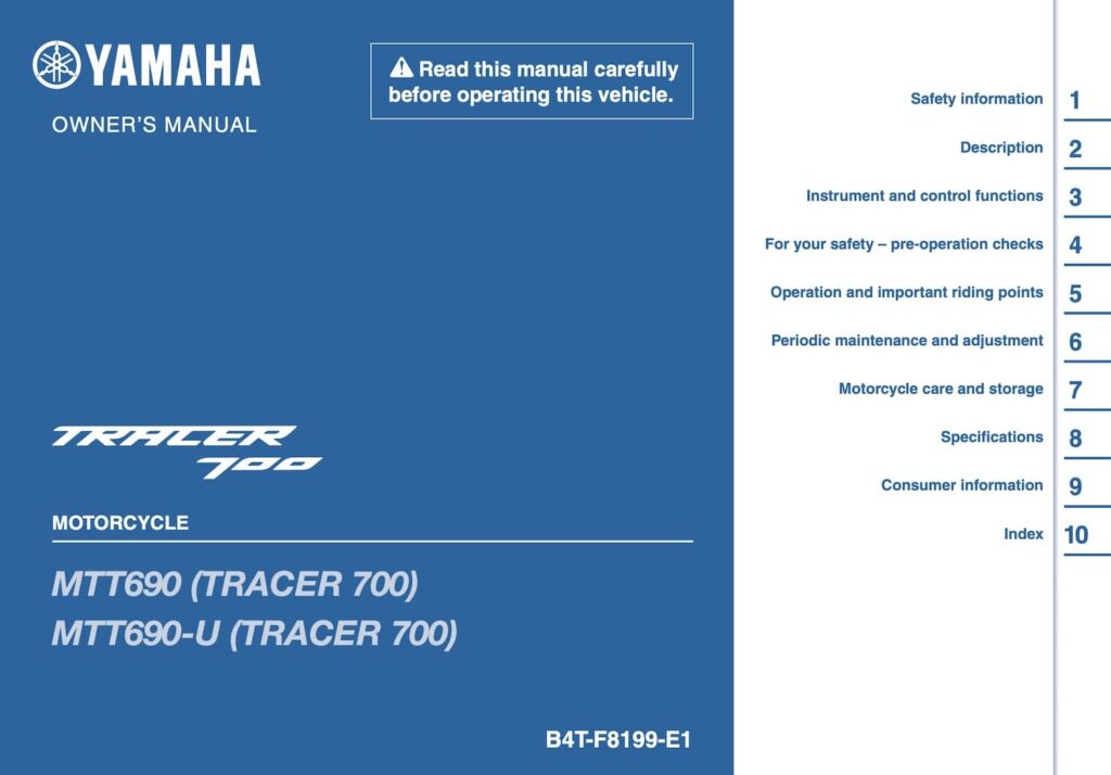 2020 Yamaha Tracer 700 manual page 1