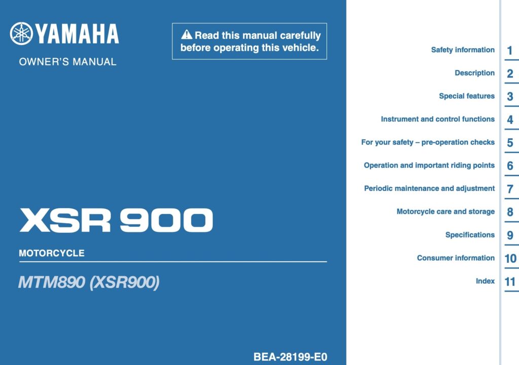 2022 Yamaha XSR900 Europe Manual P1