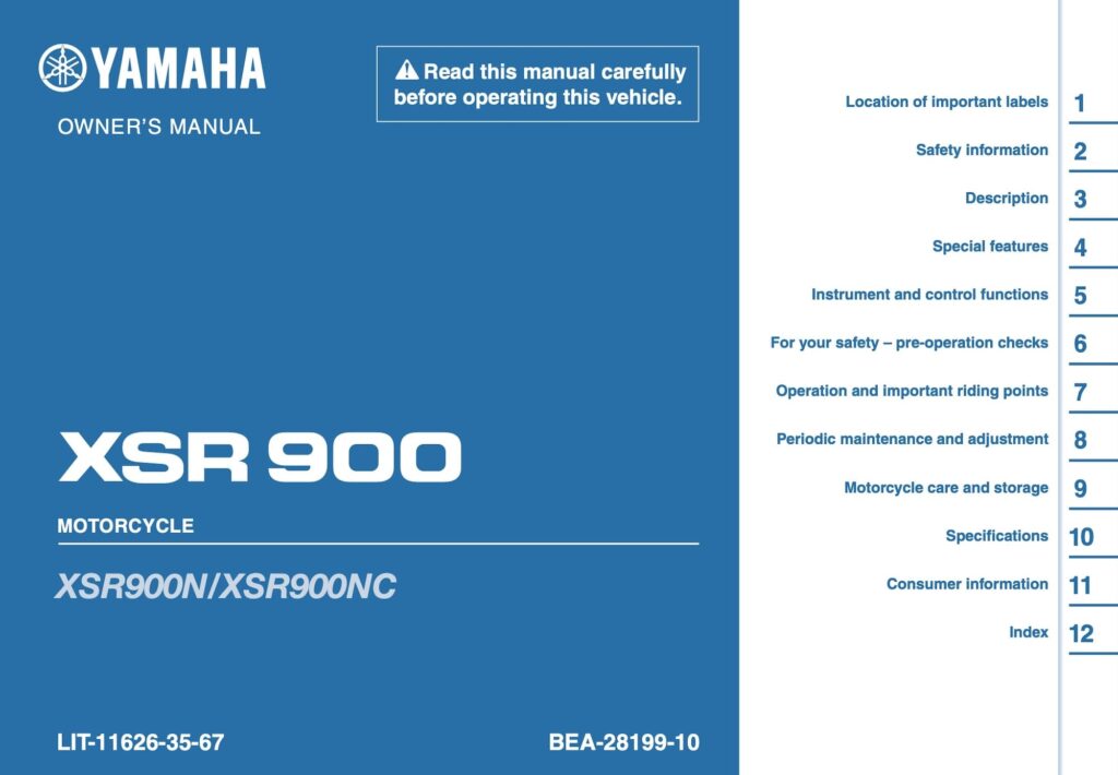 2022 Yamaha XSR900 USA Manual P1