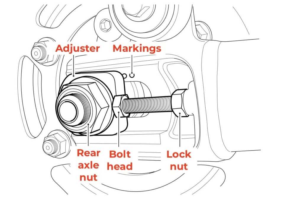 Adjust chain slack — Triumph motorcycle