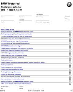 BMW K 1300 R Maintenance Schedule and Service Intervals