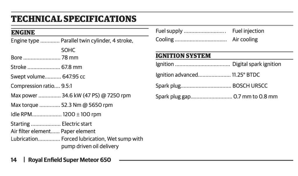 Royal Enfield Super Meteor 650 owner's manual maintenance schedule screenshot 2