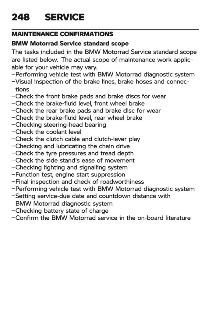 2023 BMW M 1000 R manual maintenance schedule screenshot 3