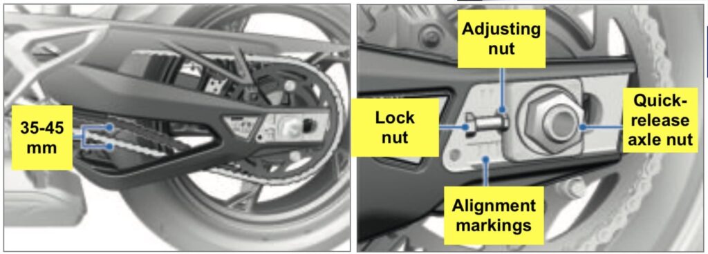 BMW M 1000 R checking and adjusting chain slack