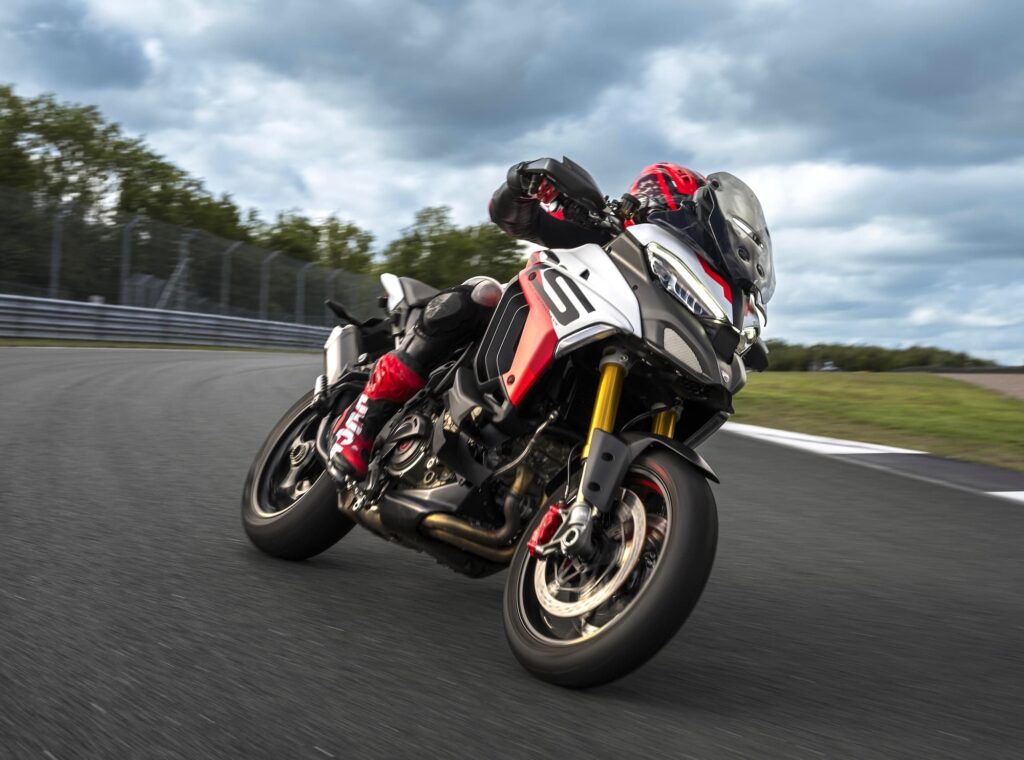 2024 Ducati Multistrada V4 RS leaning on track