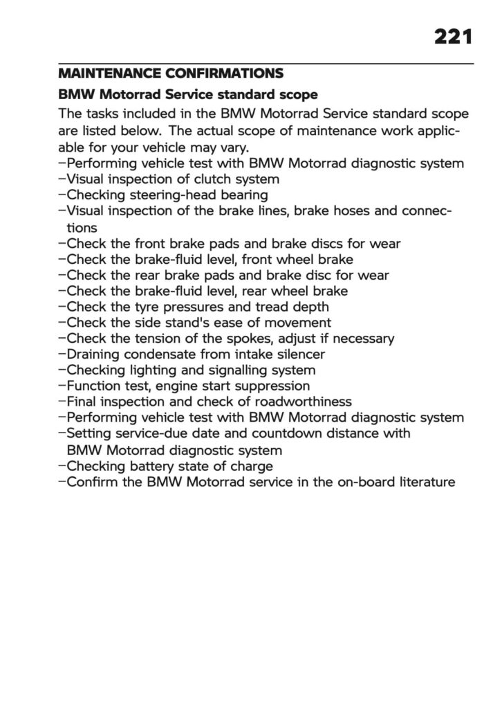 2024 BMW R 12 owner's manual maintenance schedule 3