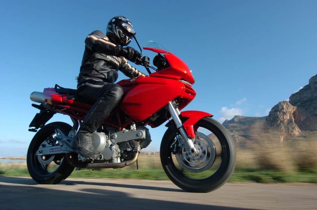 Red Ducati Multistrada 620 action