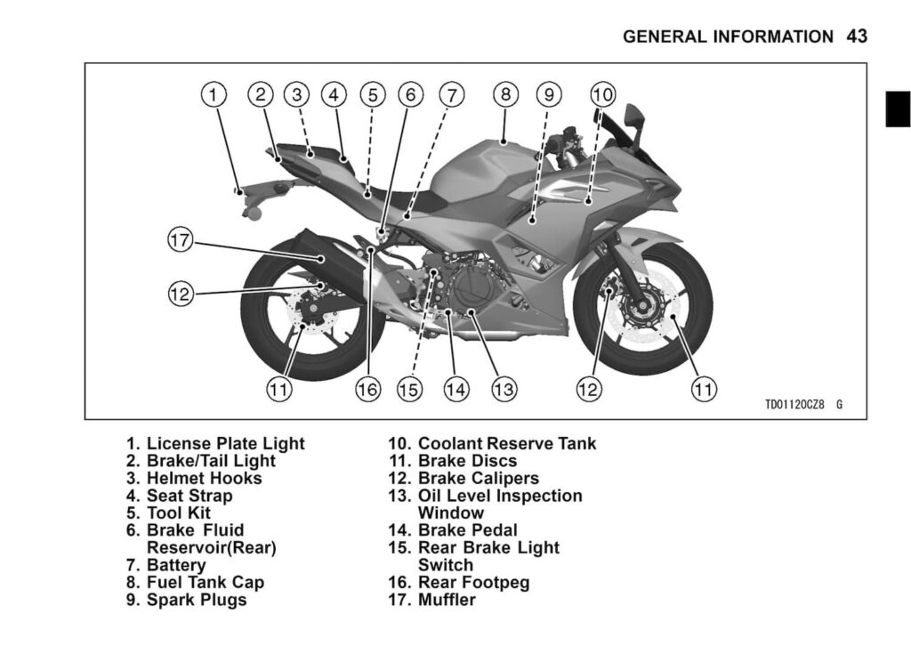 2024 Kawasaki Ninja 500 owner's manual maintenance schedule screenshot 1