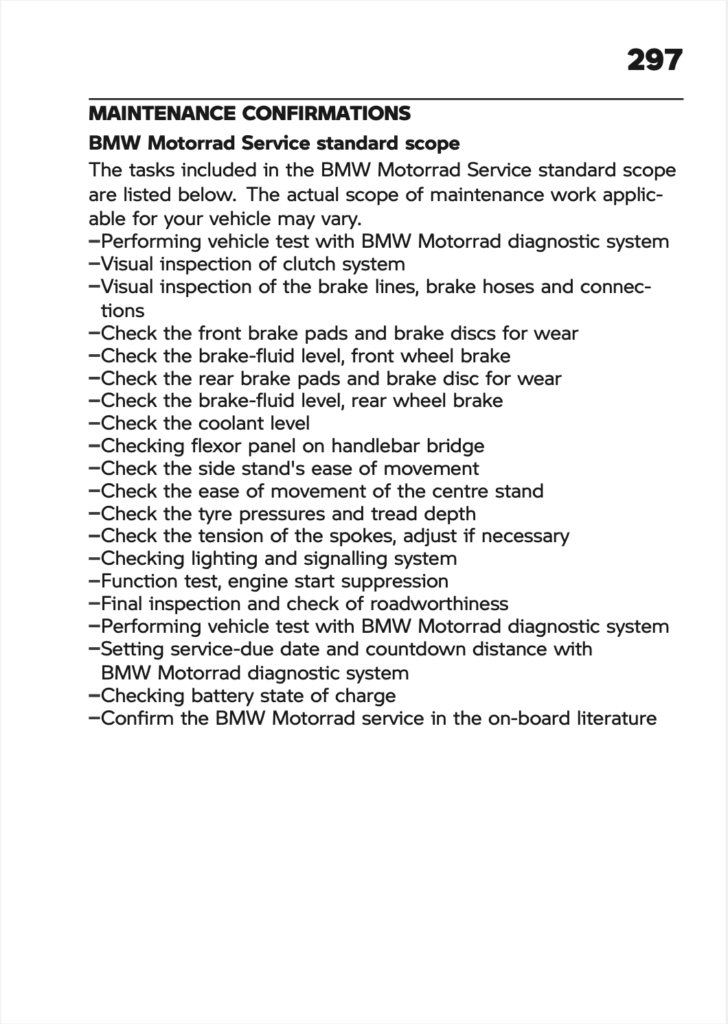 BMW R 1300 GS Adventure Manual Maintenance Schedule Screenshots