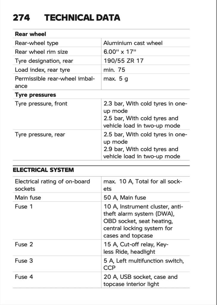 BMW R 1300 RS Manual Maintenance Schedule Screenshots