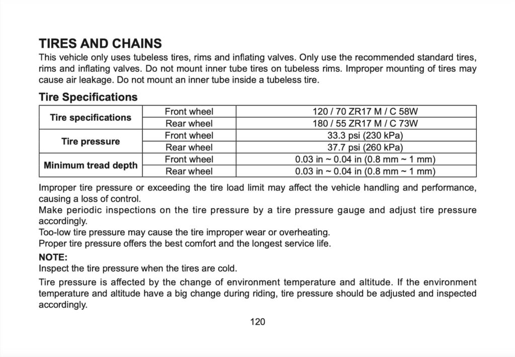 CFMOTO 675 NK Manual Maintenance Schedule Screenshots